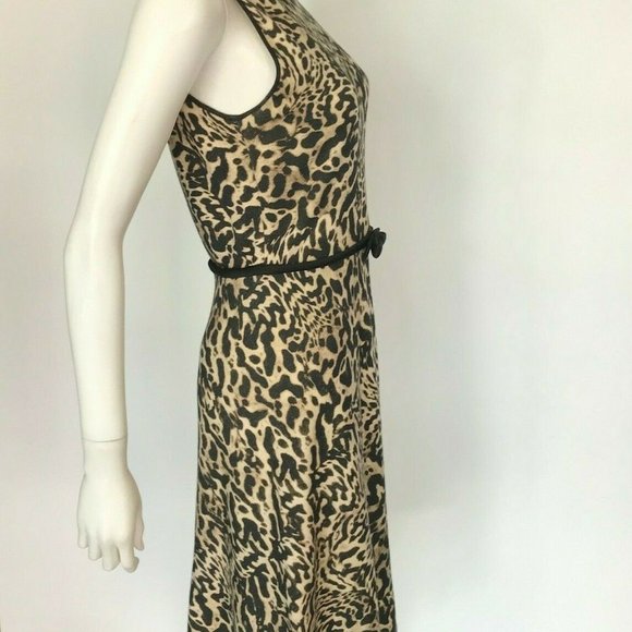 Giambattista Valli Sleeveless Leopard Print Black Bow Midi Dress Size 10 - Picture 2 of 3